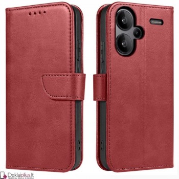 Dirbtinės odos atverčiamas dėklas su skyreliais - raudonas (Xiaomi Redmi Note 13 Pro Plus)